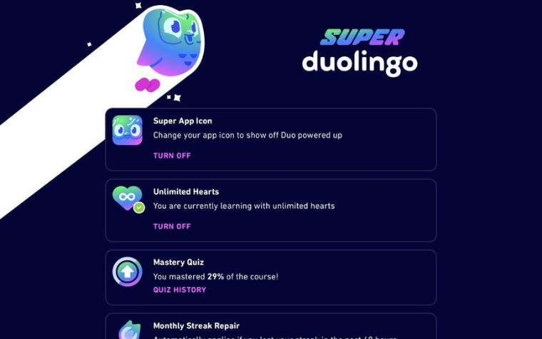 Nâng cấp tài khoản duolingo super