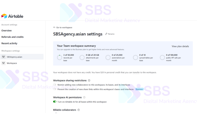 Tính năng vươt trội tài khoản Airtable Team